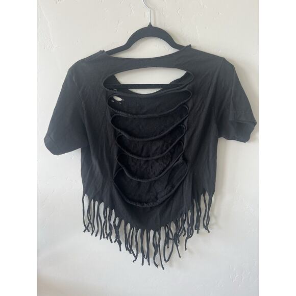 The Drive, High Fives Good Vibes Crop Tee, Fringe Halloween, Goth, Size Small - Picture 2 of 3